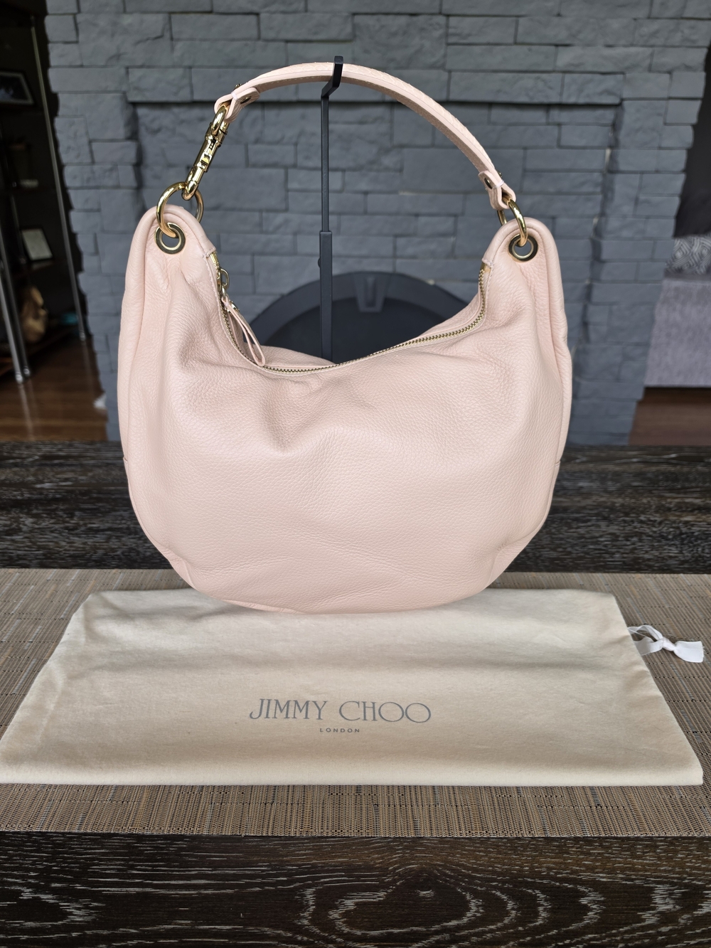 Jimmy Choo Pale Blush Pink Pebbled Leather Hobo with Gold Hardware - Picture 2 of 7
